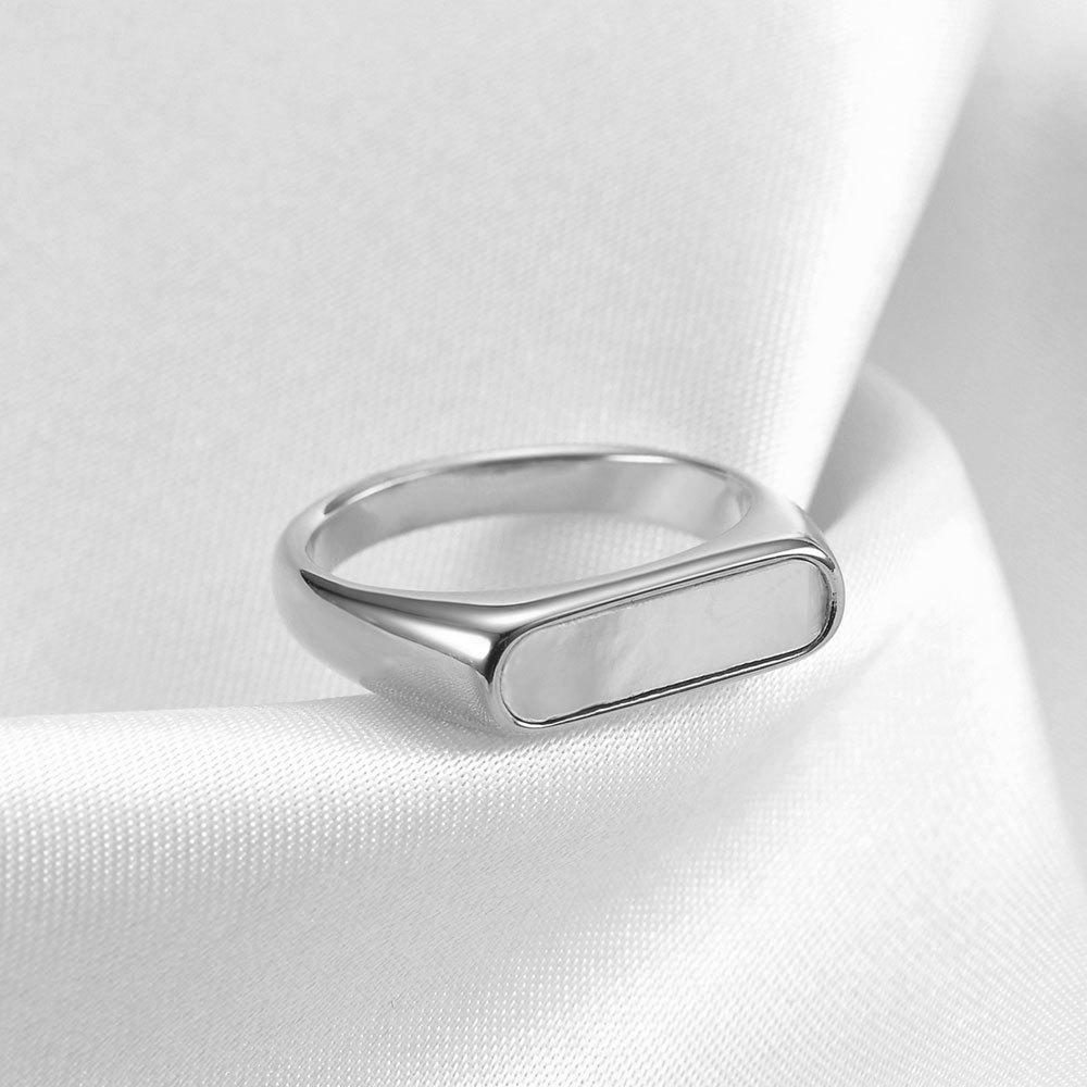 5MM Simple Fashion Stainless Steel Ring with Mother-of-Pearl Inlay & Drip Oil Finish - Versatile Temperament Women's Ring