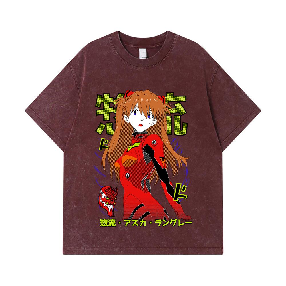 275 GSM Washed T-shirts 100% Cotton Evangelion V10 Asuka Print Unisex Heavy Cotton T Shirt