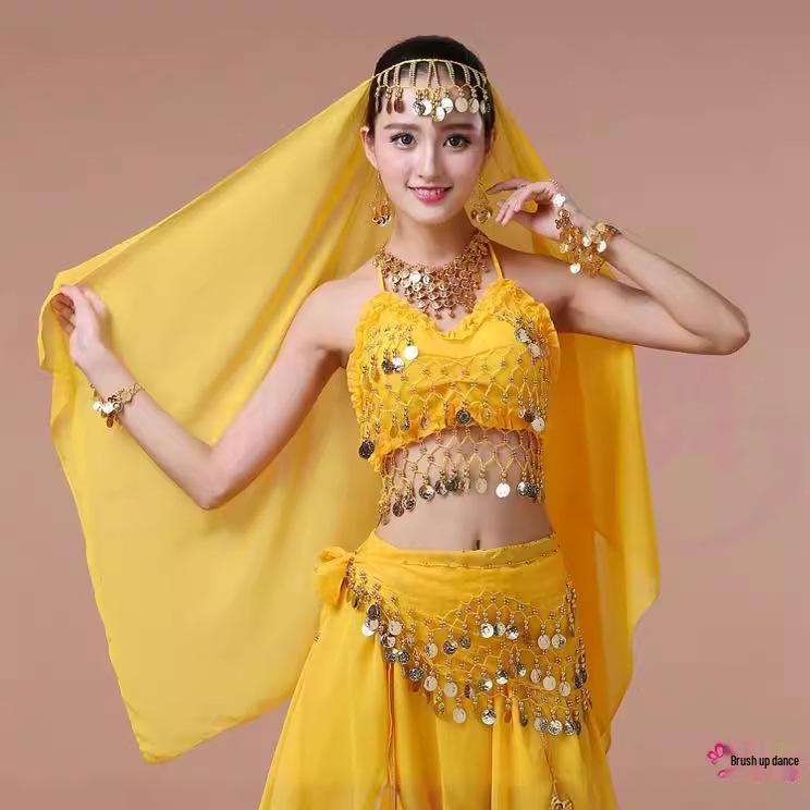Belly Dance Performance Jewelry Set: Headdress, Veil, Necklace, Earrings, Head Chain, Ring, Bracelet