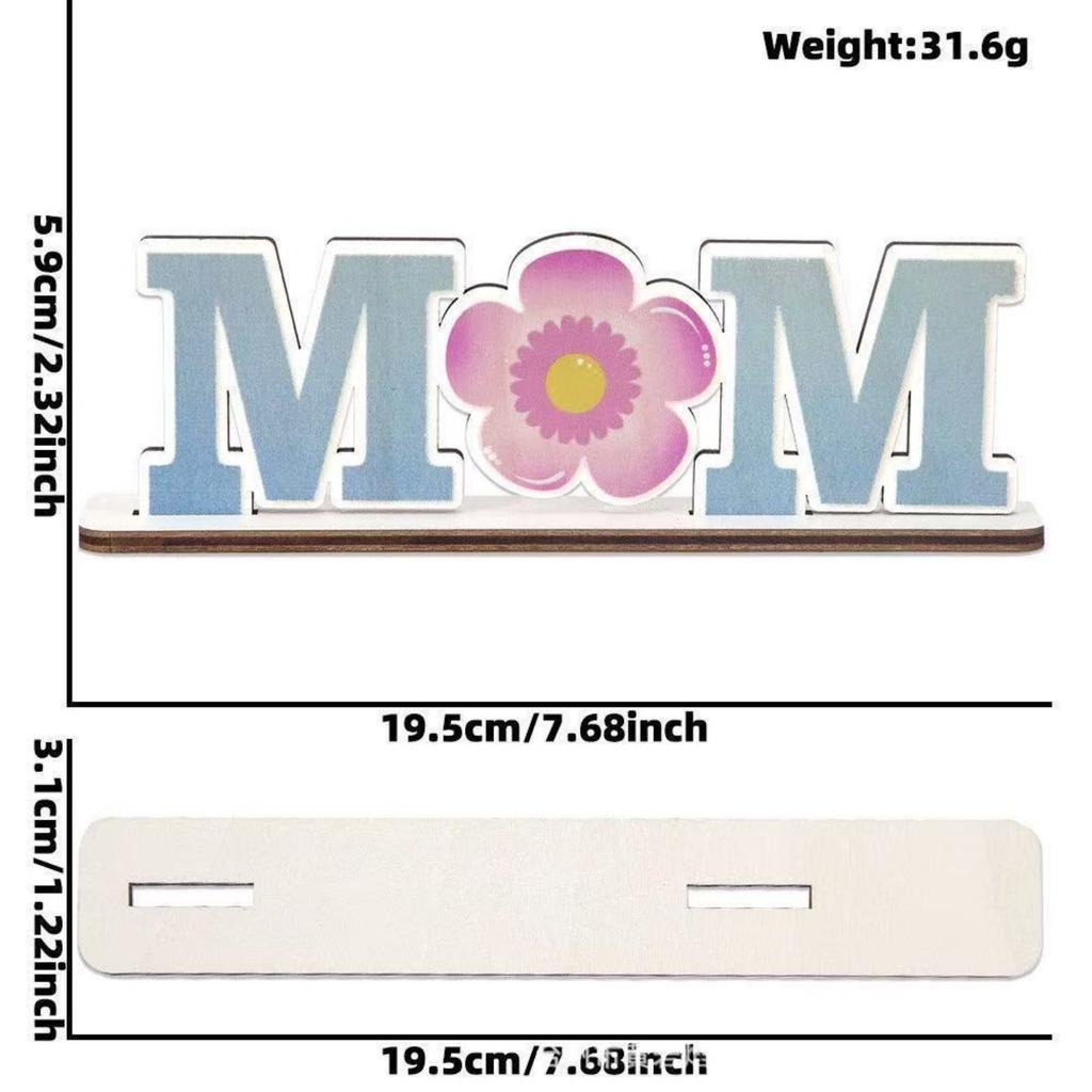 Mother's Day Wooden Decoration Freestanding MOM Letter Table Decor Parent's Day Desk Sign Heartfelt Message Wooden Mom Plaque