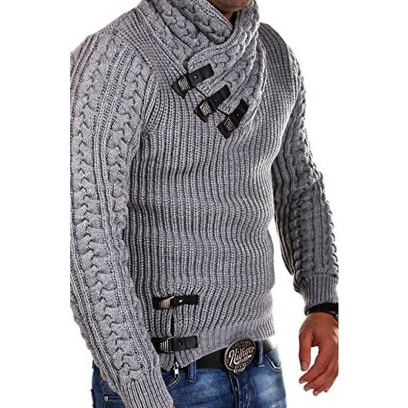 Nezávislá stanice Pánský svetr Dlouhý rukáv Kožené knoflíky Pletený svetr Top Pulovr Pánské oblečení