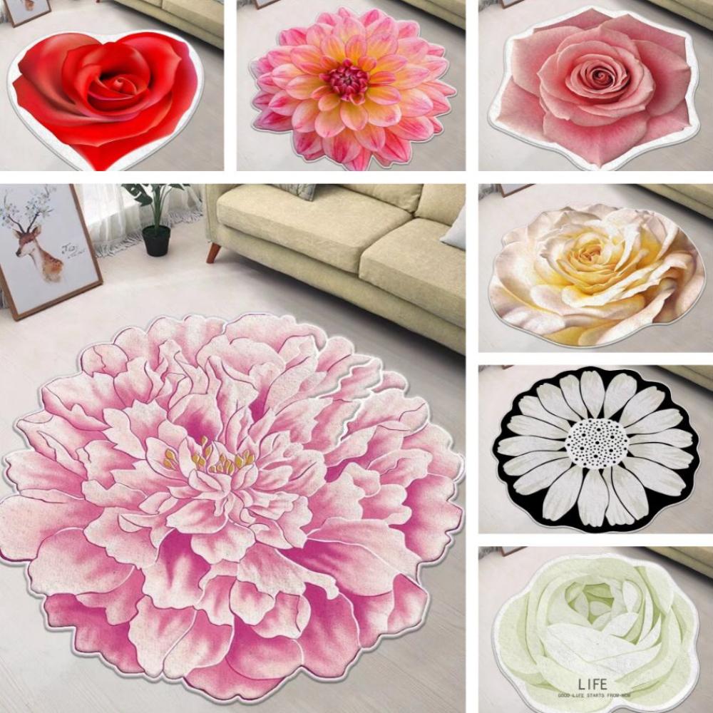 

Soft Peony Floor Mat Special-Shaped Bathroom Floor Mat New Flower Carpet For Living Room D 60*60cm