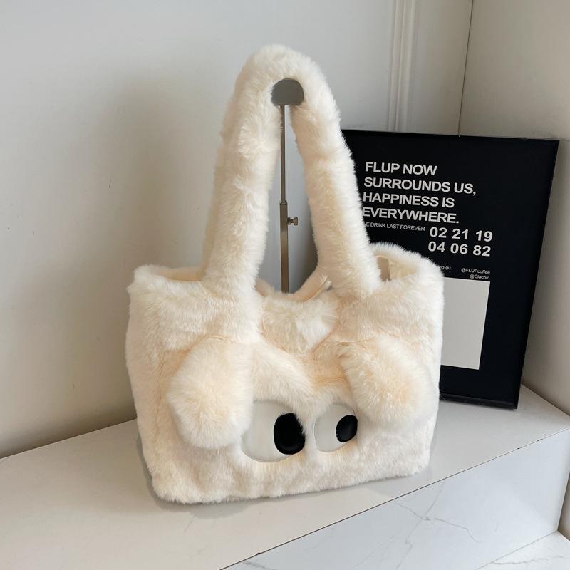 Cute cartoon plush bag women's autumn and winter handbag new large-capacity shoulder underarm bag tote plush bag