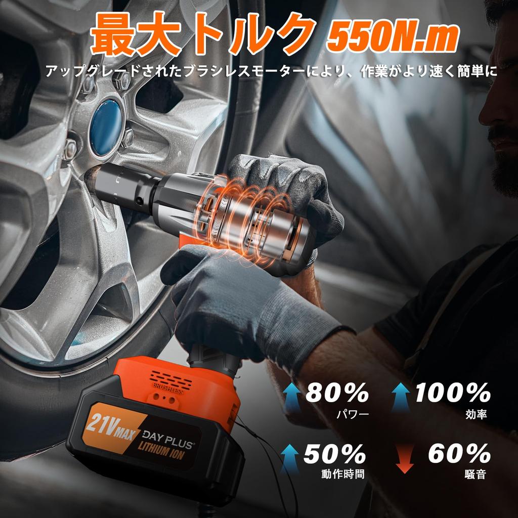 DayPlus Electric Impact Tire Brushless Powerful Impact of 550 3000 Two Makita LED Auto Variable Automatic Nut Bolt and Discharge Fastening Tool for