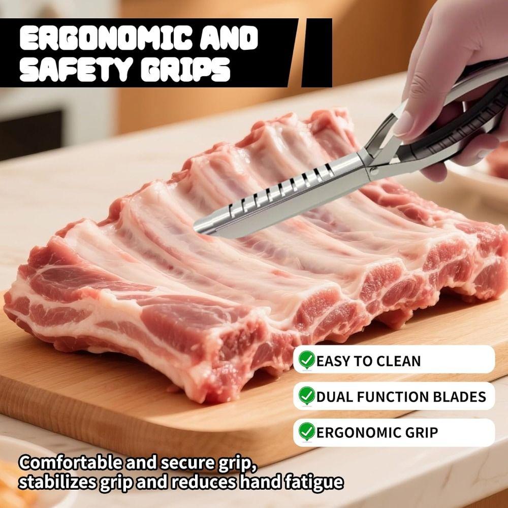 Stainless Steel Rib Membrane Removal Tool Silver BBQ Tool Membrane Skin Removal Anti-Slip Grip Heavy Duty Rib Prep Tool Pro
