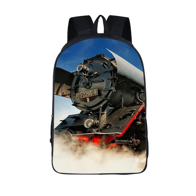 Old-fashioned Steam Train / Locomotive Pattern Backpack for Teenager School Bags Women Rucksack Travel Student Book Bags Gift