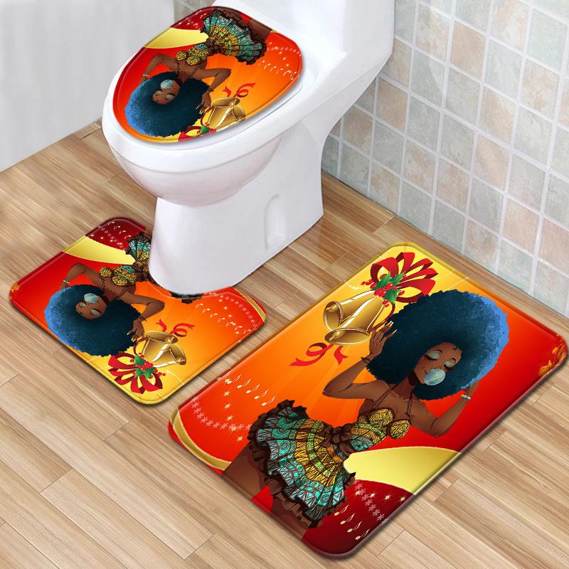 African Women'S Bathroom Floor Mat Three-Piece Bathroom Carpet Toilet Mat Set Doormat Bathroom Non-Slip Mat