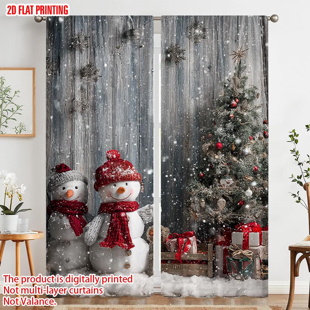 2pcs   Plane Printing Light Filtering Curtains Festive Snowman & Christmas Tree Versatile Polyester (without Rod) Festive Use