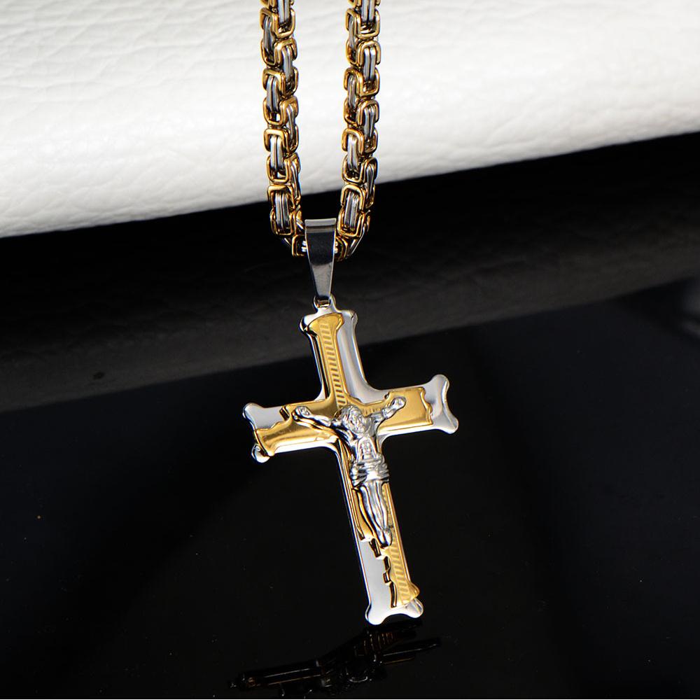 60cm/24inch Titanium Steel Jesus Christ Crucifix Cross Pendant Necklace for Men