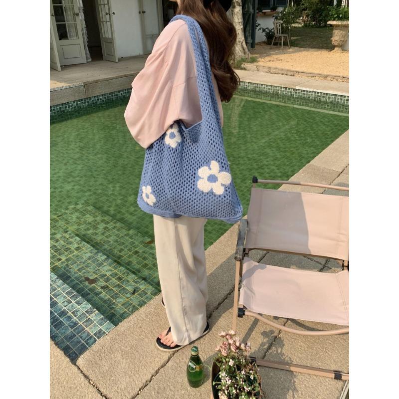 Knit Bag Summer All-in-one Large Capacity Shopping Bag Simple Woven Bag Mesh Hollowed Out Women's Shoulder Bag