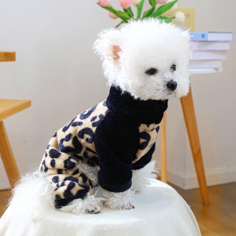 Pet Circle Dog Jumpsuit Small Breeds Puppy Soft Fleece Leopard Print Four-Legged Outfit