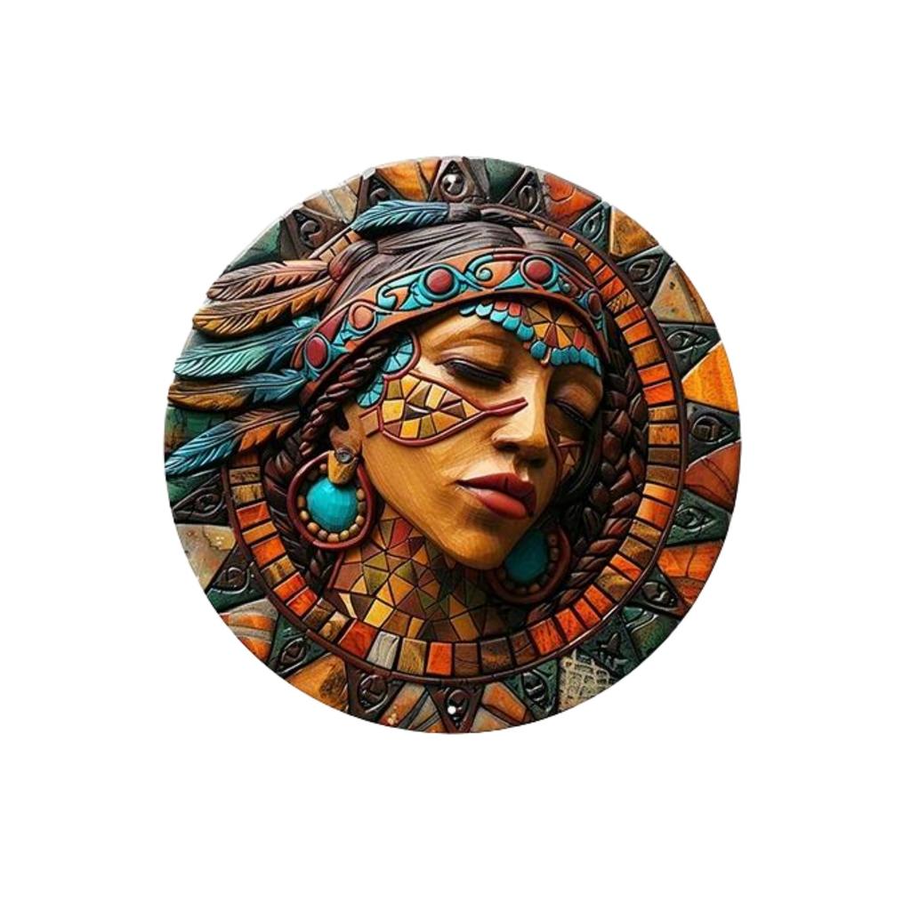 Unique African Mask Circular Aluminum Sign Wall Decor Art Painting Wreath Suitable for Home Caf É Bar Office Party Decoratio