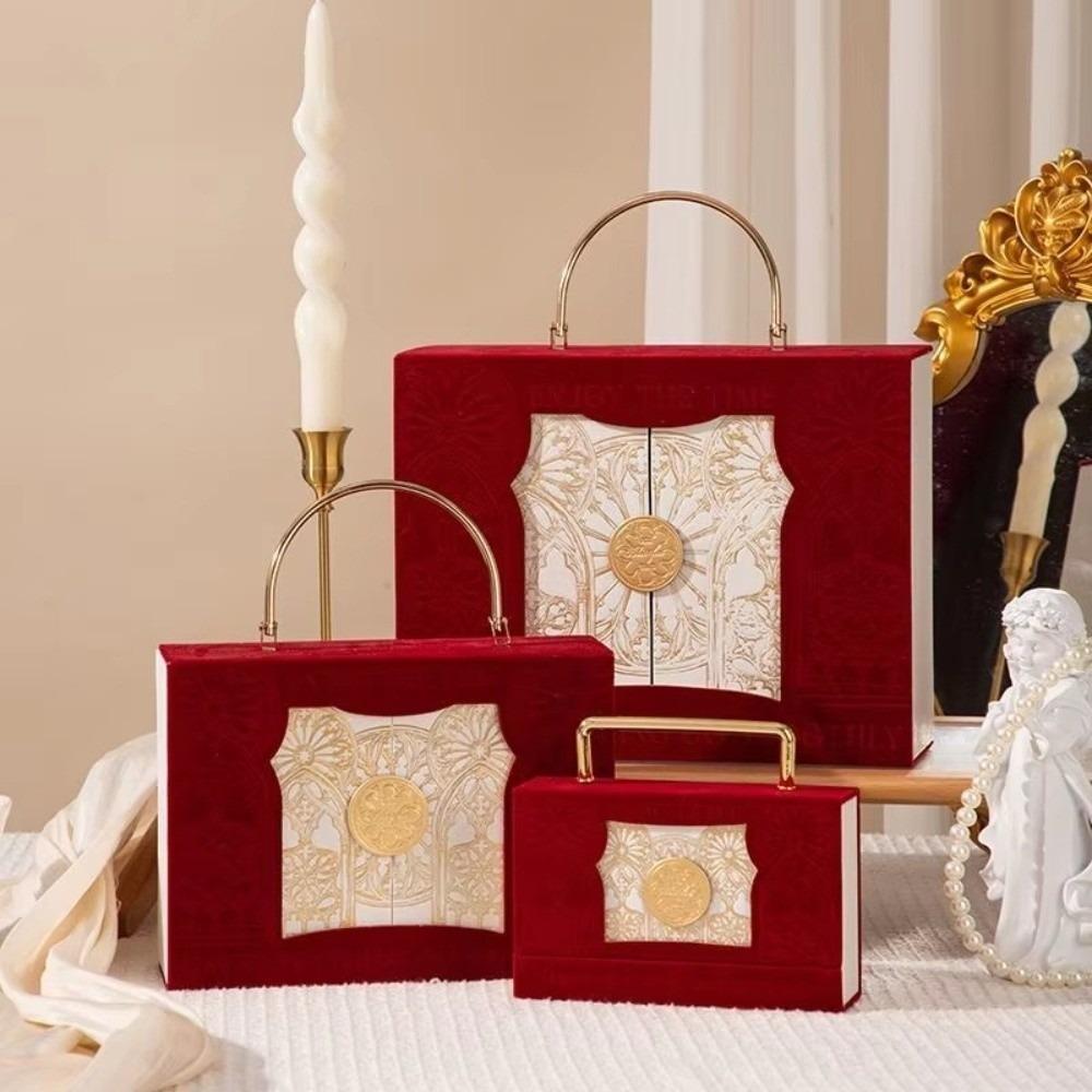 Flip Up Baroque Suede Gift Box Double Open Candy Boxes  Wedding Valentine s Day Birthday red-S