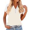 Women's Fashionable Casual V-neck Button-down Summer Color-blocked Printed Short-sleeved Top