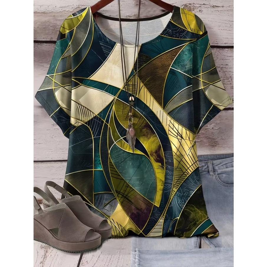 

Женская мужская футболка с коротким рукавом и V-образным вырезом свободного кроя больших размеров XL-7XL с повседневным 3D-принтом 7XL