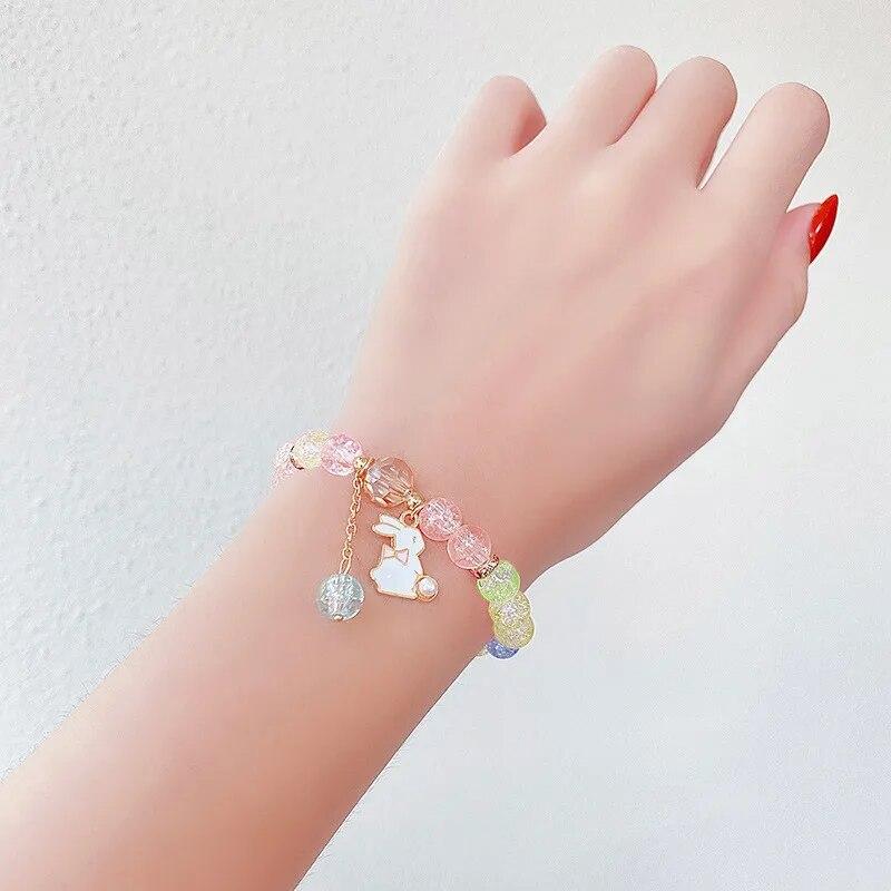 Korean Cartoon Rabbit Glass Beaded Adjustable Bracelet for Women Fashion Flower Starfish Dolphin Bracelets Jewelry Accessories