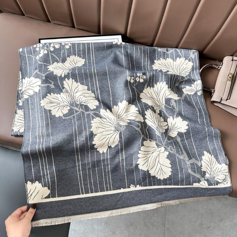 Landscape painting imitation cashmere scarf women's high-end office air-conditioned room thickened warm long trendy scarf
