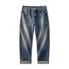 Autumn and winter new high-end European, American and Japanese loose large-size straight cotton elastic denim trousers men's trendy MEN