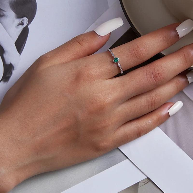 S925 Sterling Silver Marquise Green Gemstone Ring for Women - High-End European & American Style Fashion