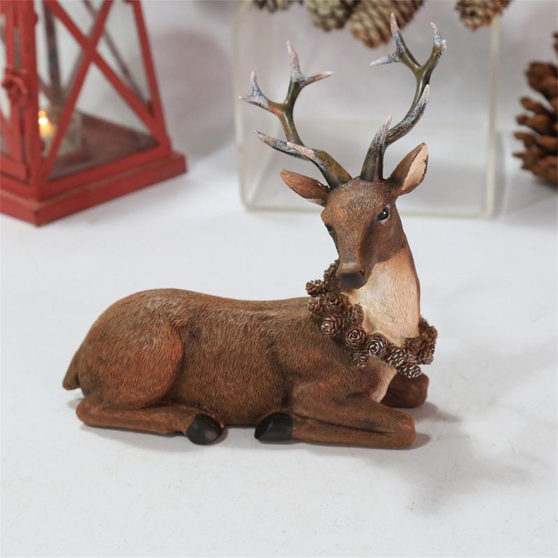 Christmas Decorations Realistic Reindeer Figurines with Long Antler and Feet Tabletop Centerpieces for Home Decors