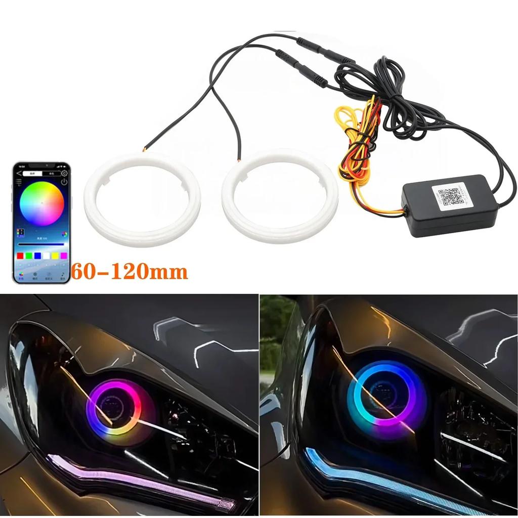2pcs RGB Angel Eye LED,Daytime Running Headlight Light with APP Control Multiple Light colors Synchronized to Music.60MM-120MM,