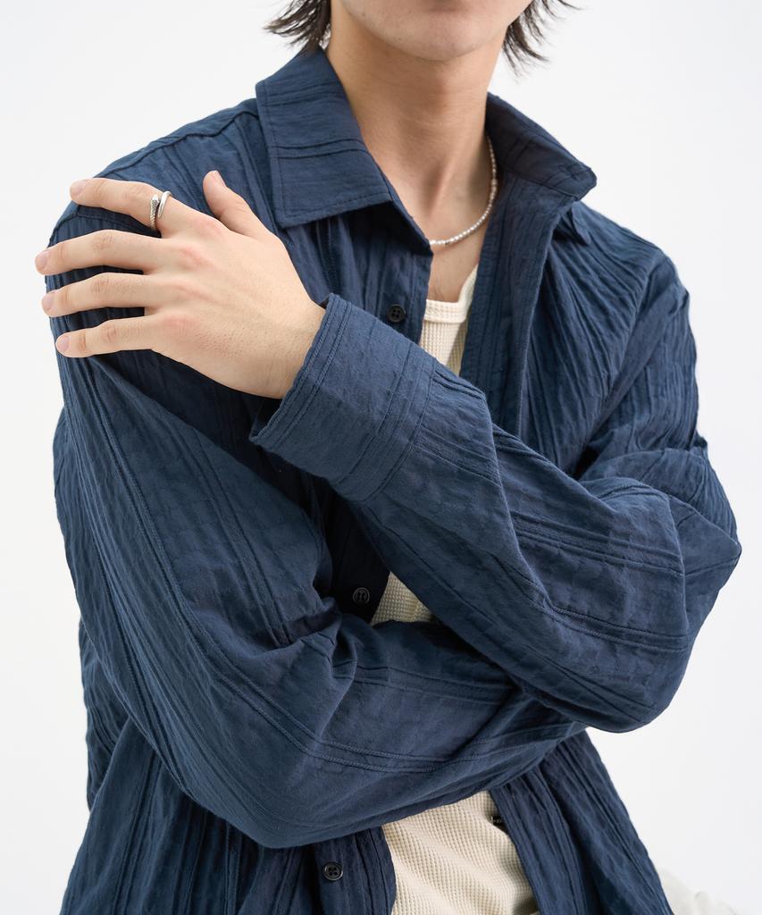 TRIP LE SENS Steady Cotton Pleated Overshirt_Navy