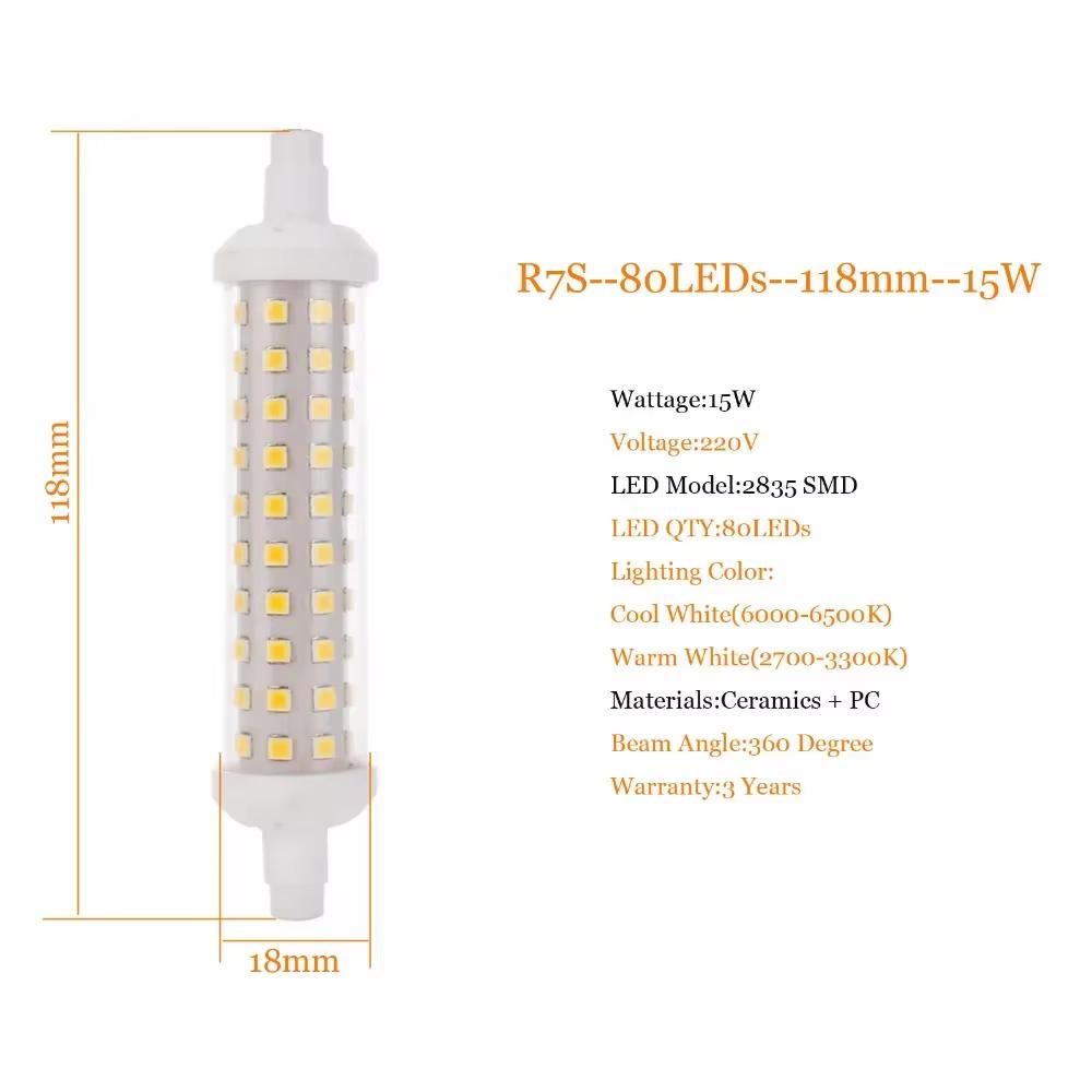 R7s LED 10W 15W 20W Lamps 78mm 118mm 135mm Lampadas LED Ceramics R7s 2835 SMD LEDs Bulb Replace Halogen Lamp 220V J78 J118 J135