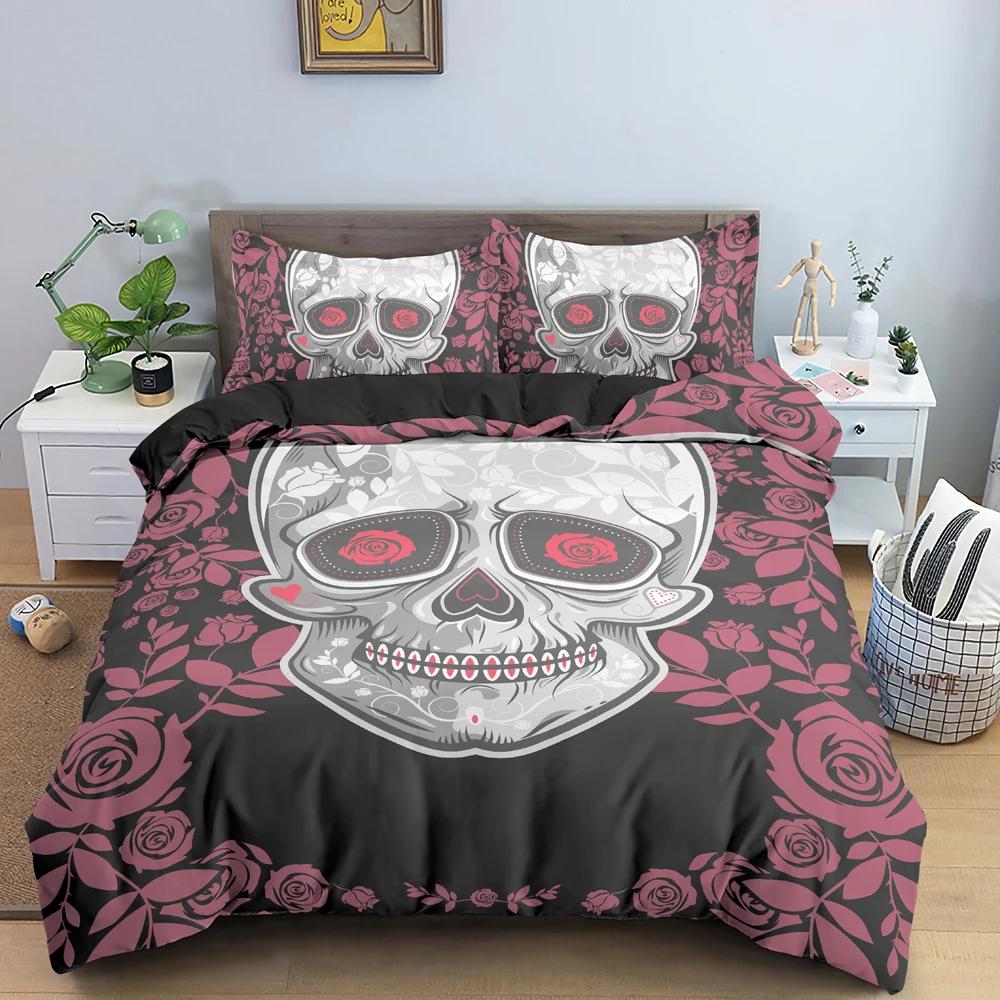 Hot Style Soft Bedding Set 3d Digital Skull Printing 2_3pcs Duvet Cover Set with Zipper Single Twin Double Full Queen King