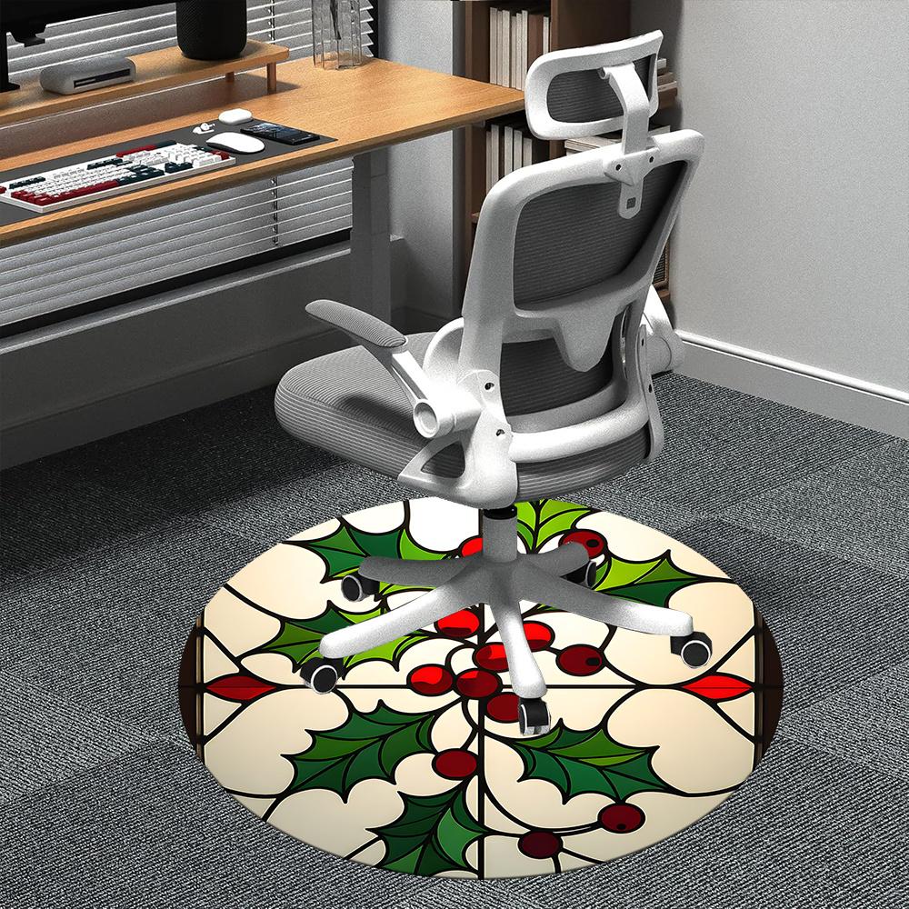 

1pc Stained Glass Holly Office Round Area Rug, Indoor Mat Suitable ForOffice, Under Office Chairs Bedroom Living Room Home Decor, Room Deco 029 80cm by 80cm
