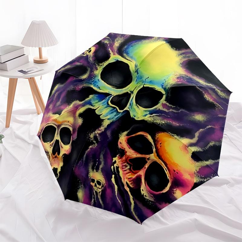 1pc Skulls Flames Automatic Folding Umbrella, Sturdy And Durable Automatic Folding Umbrella with 8 Ribs, Convenient for Outdoor Use199