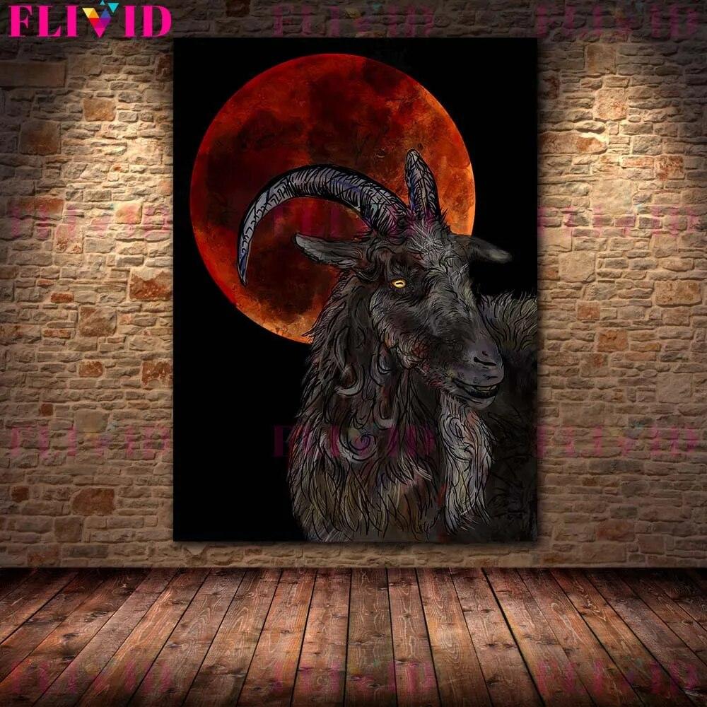 Bloodthirsty Lamb And Snake,Owl Vintage Terrible Animal Wall Art Canvas Painting Owl And Goat Man Abstract Poster Print Decor No Frame