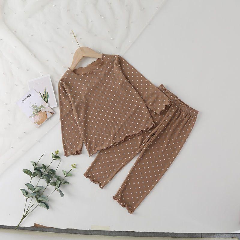 

Летний пижамный комплект в горошек для девочек - Детский двухпредметный домашний костюм для кондиционера 120