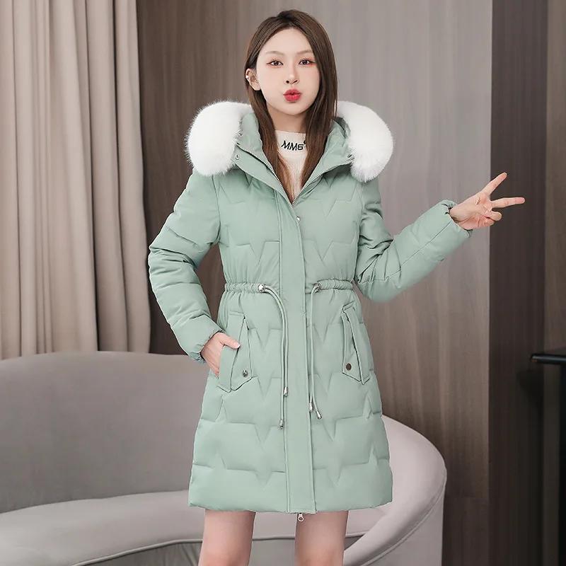 Winter Women Parka Fur Hooded Jackets Thicken Warm Cotton-padded Puffer Coat Casual Long Parkas Clothes Loose Outerwear