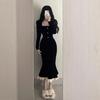2026 High-End Autumn Mermaid Skirt with Ruffles Slim-Fit Retro Drape Dress for Women