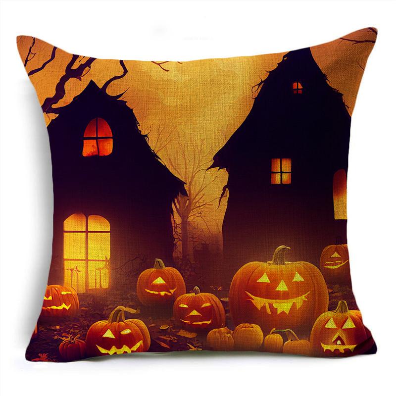 Fashion Halloween Scary Night Moon Pumpkin Lantern Linen Throw Pillowcase Decorative Cushion Cover For Sofa Living Room Party