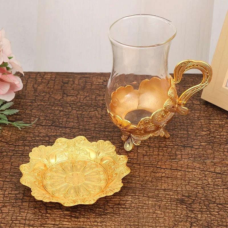 European Style Metal Glass Cup Teacup Dish Set Coffee Cup Milk Cup Teacup Beverage Cups Household Beverage Utensil Water Cups