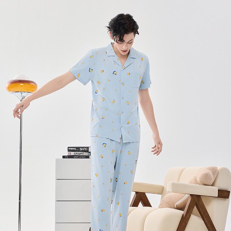 

Class A Modal Cotton Pajama Set: Long Sleeve & Pants for Couples - Spring/Autumn Wear, Indoor/Outdoor Simple Homewear. 3XL (Men 170-190 kg)