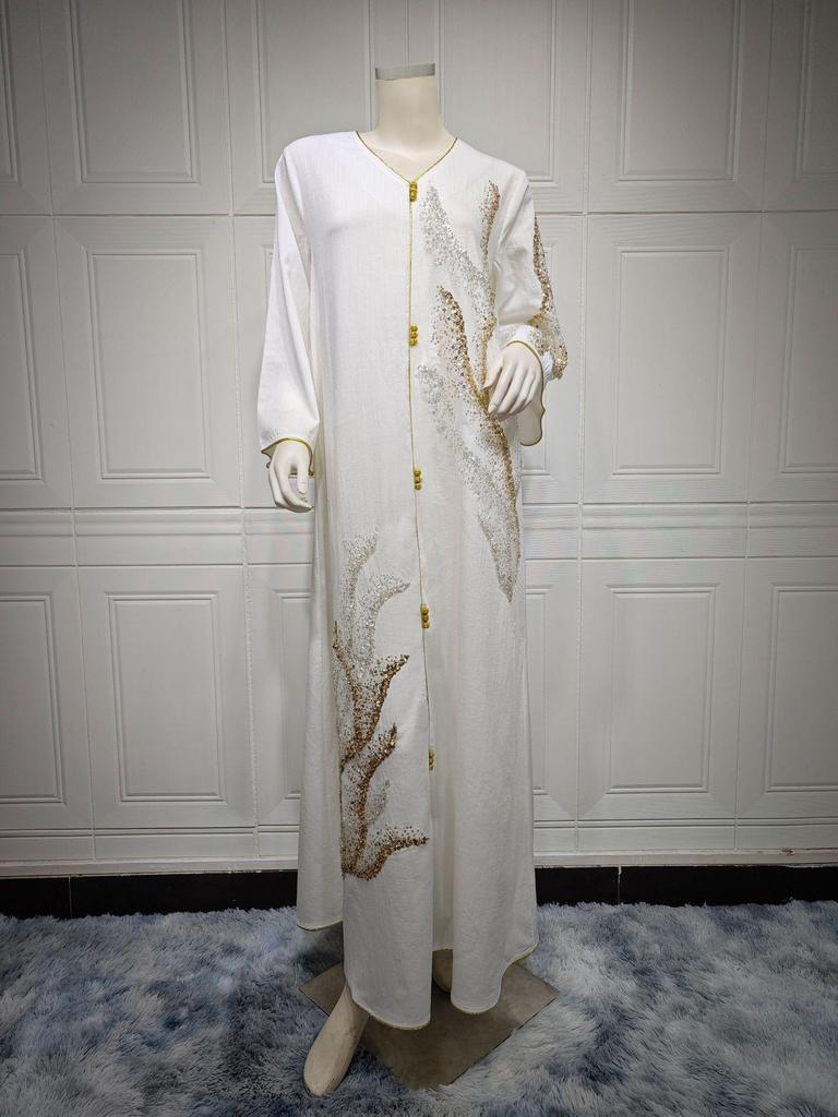 AB309 Dubai Embroidered Sequin Long-Sleeve Dress for Women