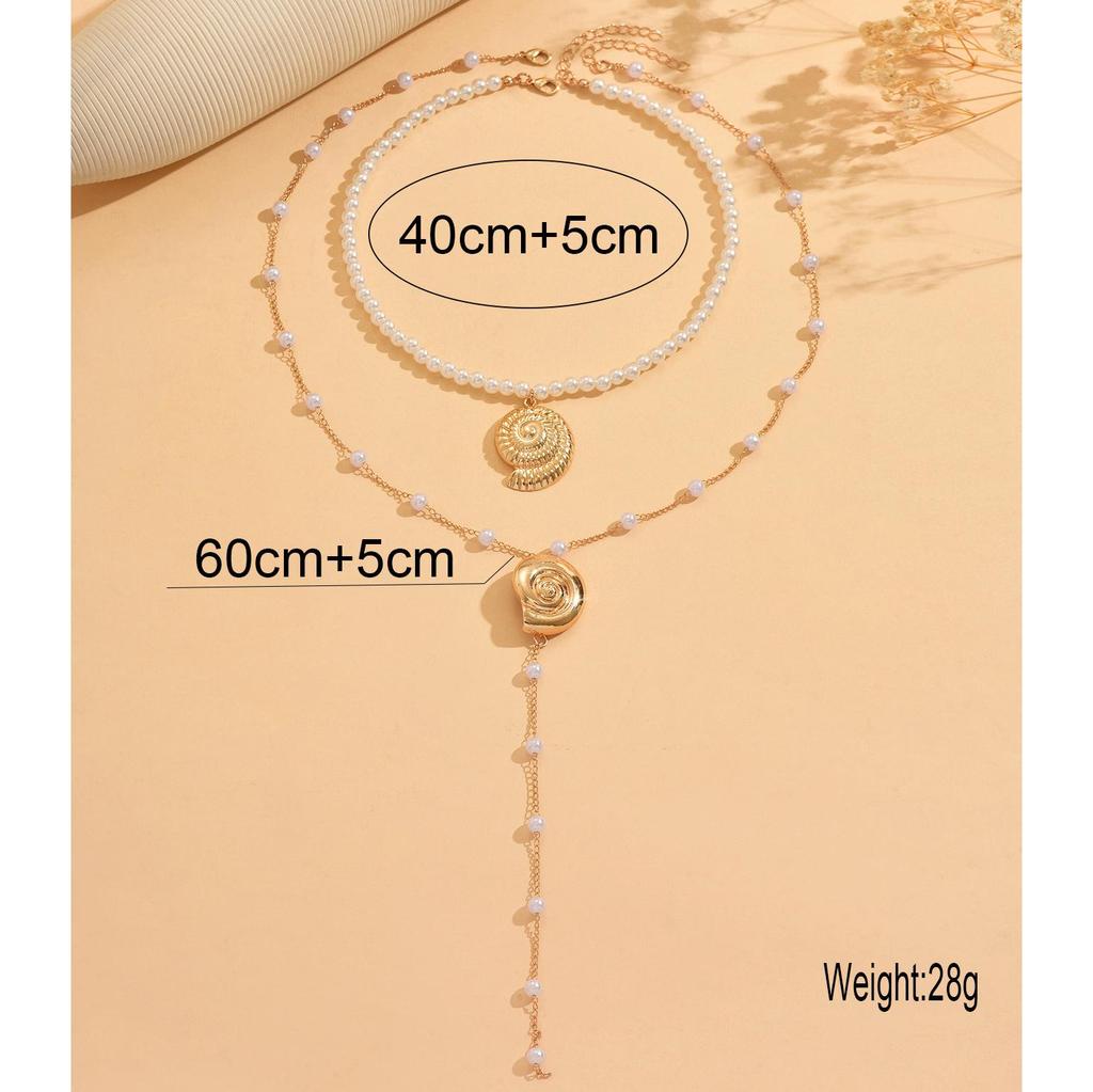 Elegant Cross-border Pearl & Seashell Pendant Necklace - Fashionable Clavicle Chain for Women