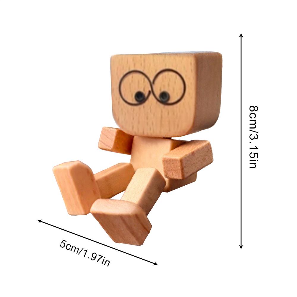 Shaking Wooden Man Figurine Handmade Shaking Doll Car Dashboard Decor Statue for Automotive Console Scooters Sedans Pickups