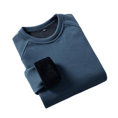 Mens Autumn and Winter Double-sided German Velvet Round Neck Sweatshirt for Mens Thick Single Color Plus Velvet Warm Base Blouse Warm T-shirt