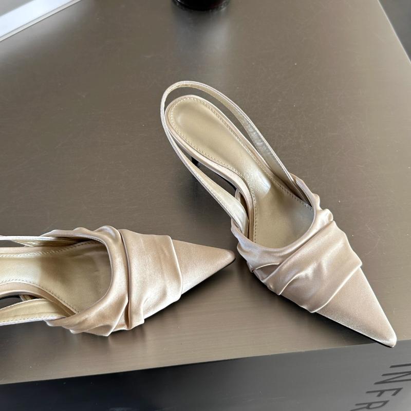 Mode Atemberaubende Neue Chinesische Stil Damen Sandalen Sommer Mode Französische Spitze Riemenlose Satinriemen Hohe Absätze Schwarz Einzelne Schuhe