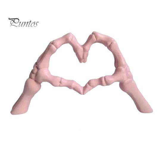 Dark Romantic Bedroom Decor Skeleton Hand Heart Gesture Resin Figurine, Halloween Figurine for Desk, Gothic Love Symbol Ornament Shelf Tabletop