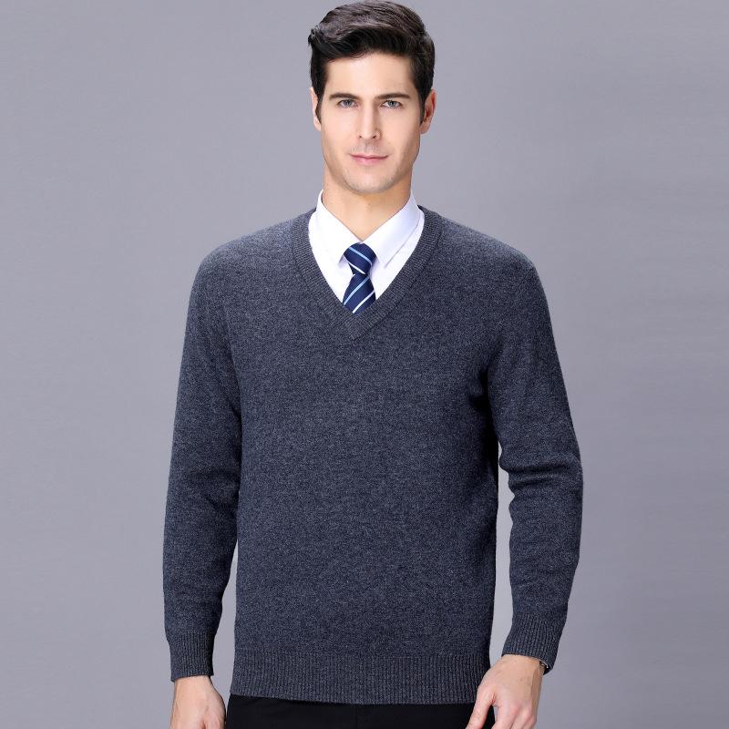 Men's V-Neck Pure Cashmere Sweater for Business Casual, Thickened and Warm Knitwear for Autumn/Winter.