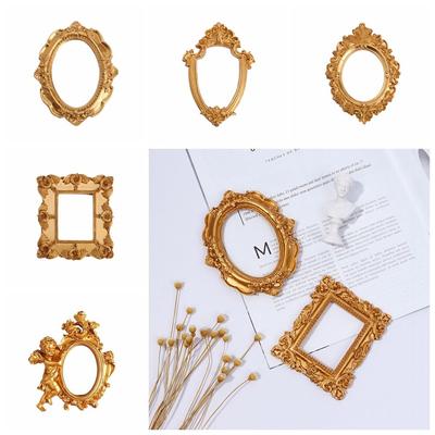 Ramă foto aurie bricolaj, agățată pe perete, rășină, cadru european din lemn, în stil european, suport de afișare lucrat manual, ornamente, decor de bijuterii