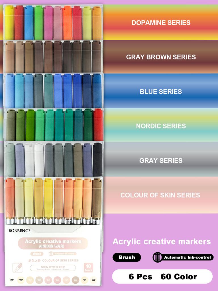 BORRENCE 120 Colors Acrylic Paint Markers Pens Set Large Ink Capacity Soft Head Direct Liquid Graffiti Painting Acrylic Markers