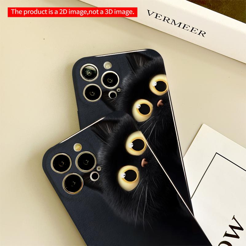 2DFlat Black Cat with Golden Eyes Peeking All inclusive film hard iPhone case, compatible with iPhone 18 Pro Max 17 16 15 14 13 12 11