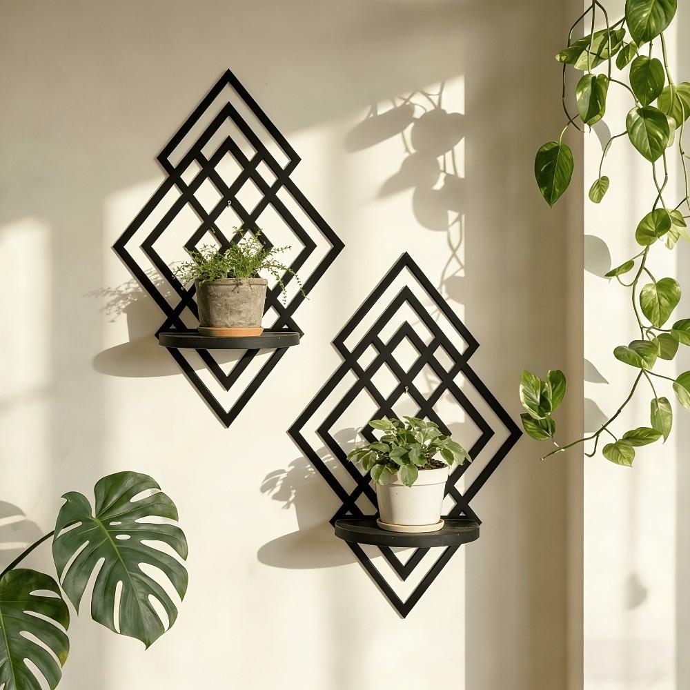 Wooden Wall Display Stand Hollow Out Wall Storage Rack Living Room Decor