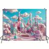 1 piece whimsical Candy Castle photography background - vibrant pink and blue fantasy sweet scenery