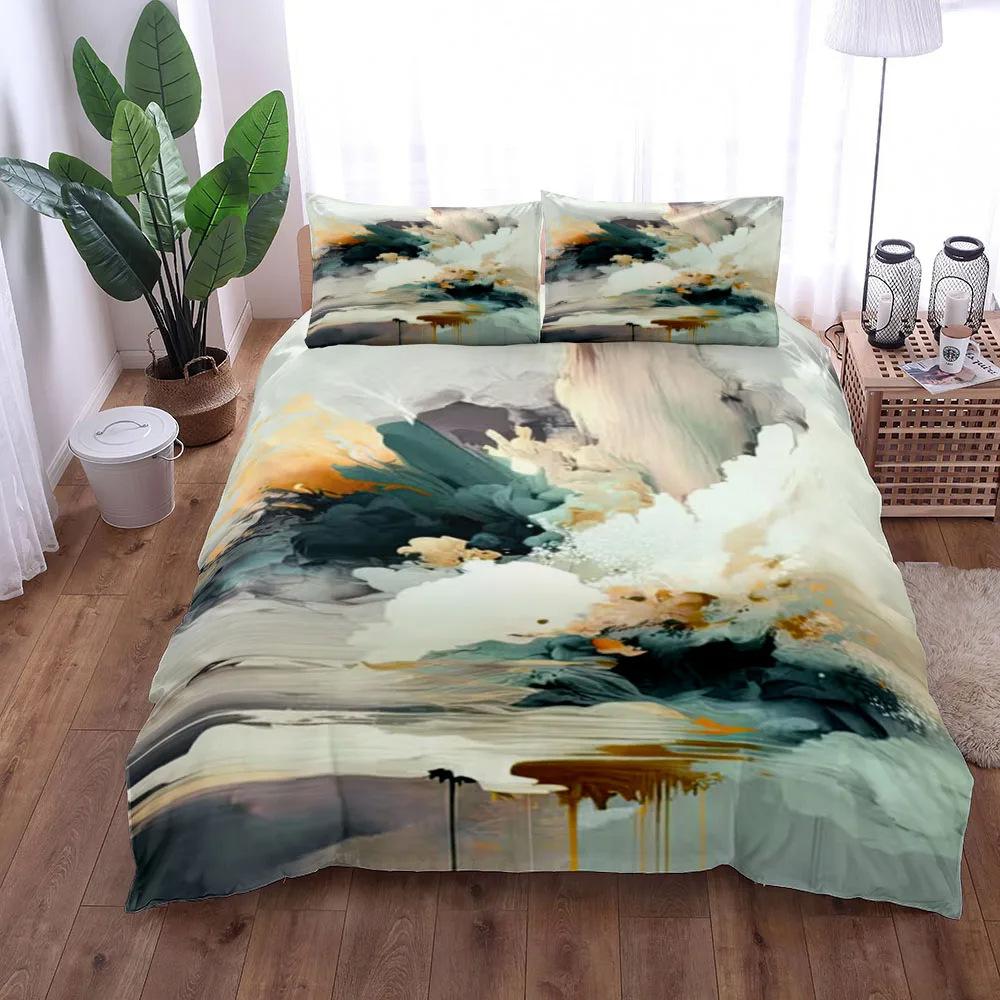 Liquid Leaf Pattern Duvet Cover Set 3D Digital Printing Quilt Cover Bedding Three-piece Set Fashion Design